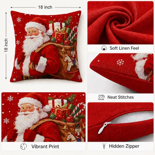 Christmas Pillow Covers 18x18 Set of 4 Santa Claus Snowman Holiday Cushion Cases - Variation of THIS listing
