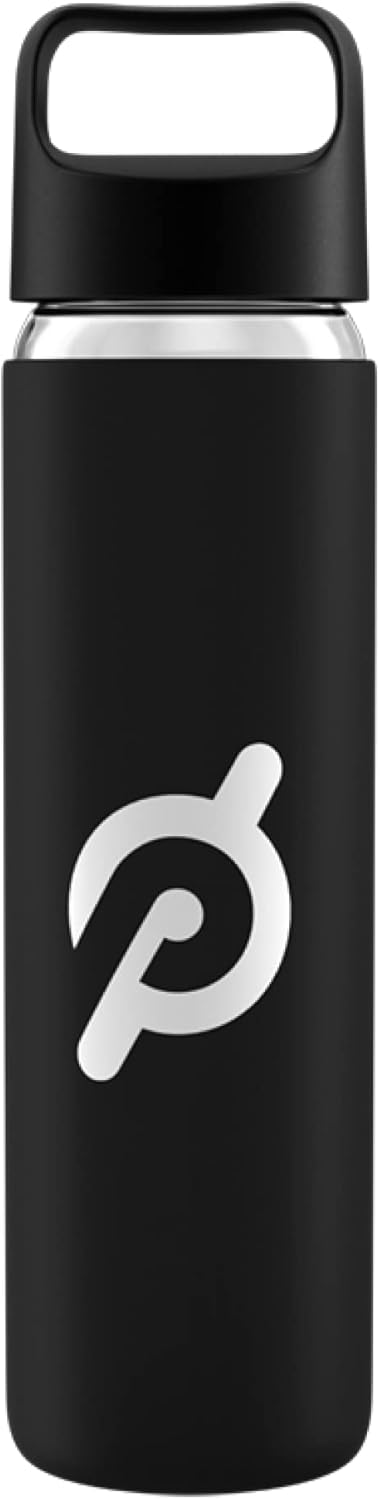 Peloton Glass Water Bottle - 16 Oz. with Non-Slip Silicone Sleeve & Travel Handle, Black
