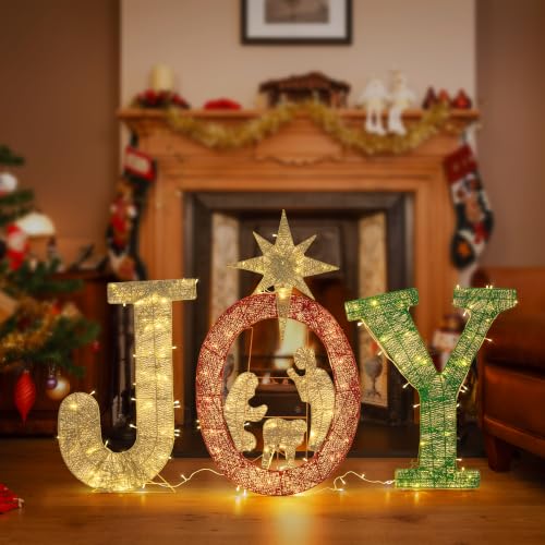40-inch Lighted Christmas Yard Sign with 240 LED Lights and Nativity Scene