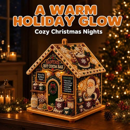 Christmas Wooden House Diamond Art Kit 3D Pearl & Rhinestone Decor - 2PCS