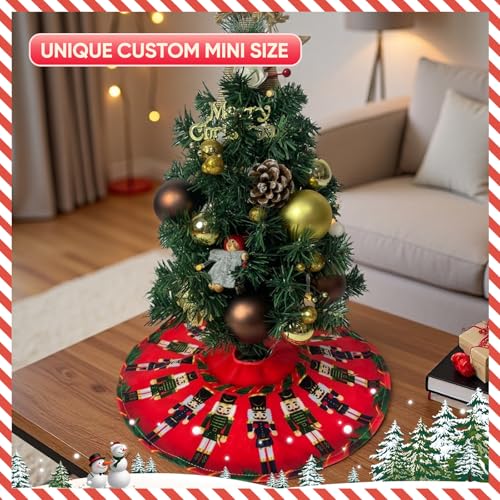 15 Inch Mini Christmas Tree Skirt with Nutcracker Design - Red Variation