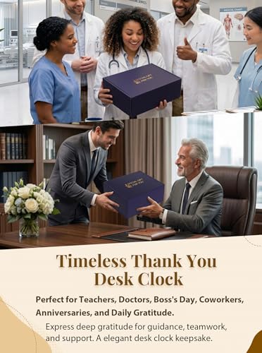 Thank You Gifts for Women Men - Glass Clock with 3-Color LED Wooden Base - Thank You Gift with Wooden Light Base