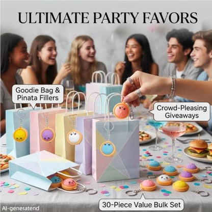 30Pcs Cute Mini Dumpling Keychains Bulk Food Keyring Party Favors