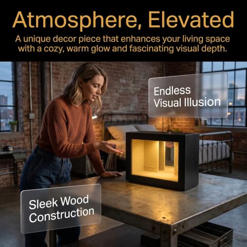 Wooden Shadow Box Frame with Mirrored Endless Display and Glass Front