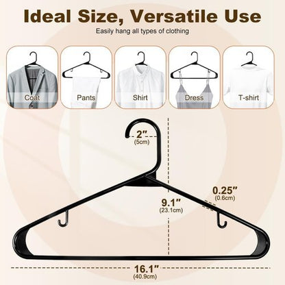 HOUSE DAY Black Plastic Hangers - Durable 50-Pack Space-Saving Clothes Hangers for Closet Organization