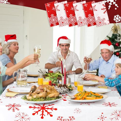 Christmas Tablecloths 12 Pcs Red and White Snowflake Winter Round & Rectangular