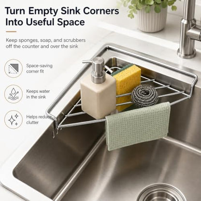 2pcs Stainless Steel Corner Sink Shelf Triangular Open Wire Draining Rack