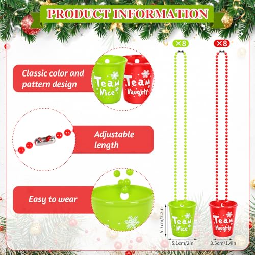 Christmas Shot Glass Necklaces Set - 16 Pcs Festive Party Accessories