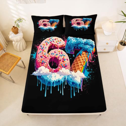 Ice Cream Meme Drip Fitted Sheet Full Size Kids Bedding Orange Pink 16" Deep Pocket