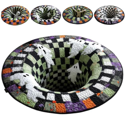 Halloween 3D Optical Illusion Rug - Ghosts Skeleton Pumpkins Door Mat