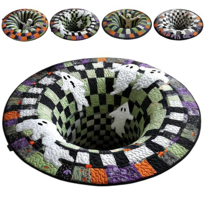 Halloween 3D Optical Illusion Rug - Ghosts Skeleton Pumpkins Door Mat
