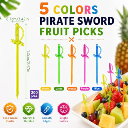 200PCS Cocktail Sword Toothpicks - Colorful Mini Sword Garnishes