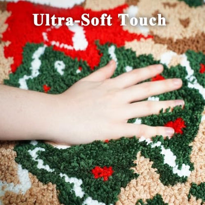 Christmas Bathroom Rug - Cute Gingerbread Bath Mat 16x24 Inches - Red Green Variation