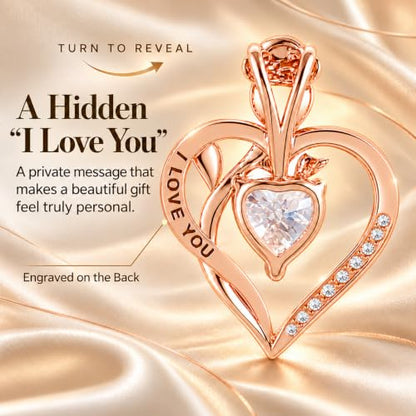 Moissanite Heart Necklace in Preserved Rose Gift Box - Romantic Jewelry Set