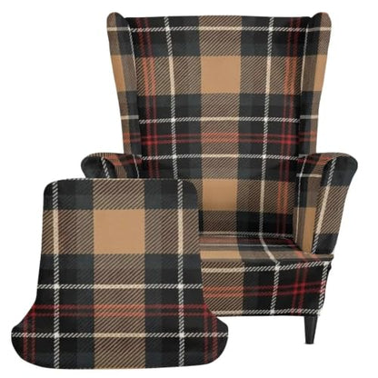 Brown Tartan Wingback Chair Cover 2 Pieces - Snug Fit, Protective & Easy to Install