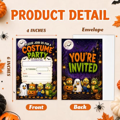 Duck Costume Halloween Birthday Party Invitations - Cartoon Haunted Variation