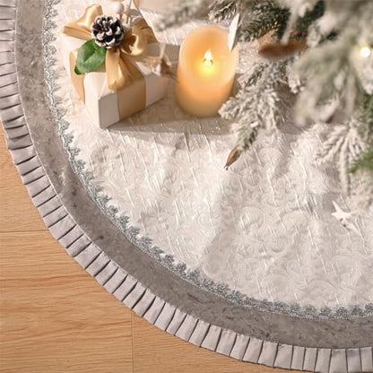 Valery Madelyn Silver Christmas Tree Skirt 36 Inch for Holiday Decor