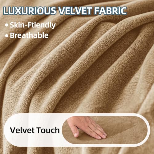 Luxury Velvet Sofa Cover for 3-Seater Couch - Camel, Heavyweight & Tailored Fit