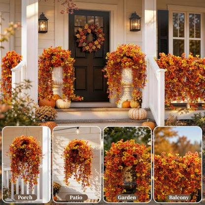 Artificial Fall Mum Flowers for Outdoor & Indoor Decor, UV Resistant, 2 Pack
