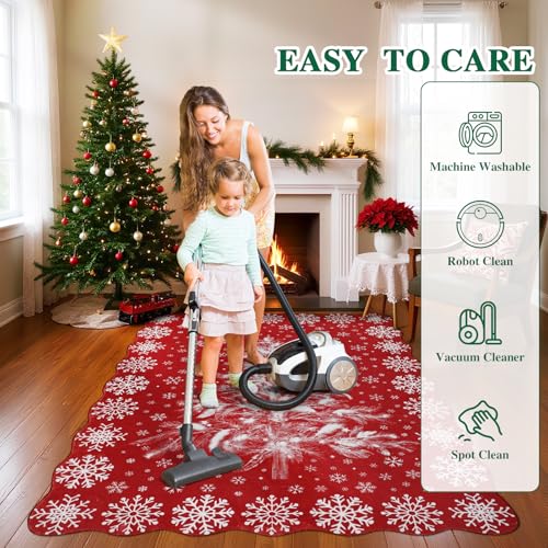 Christmas Area Rug 5x7 Snowflake & Tree - Washable Non-Slip Holiday Carpet
