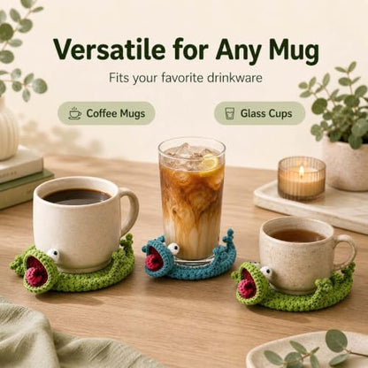 2PCS Crochet Lizard Coaster Set - Green Handmade Animal Mug Rugs