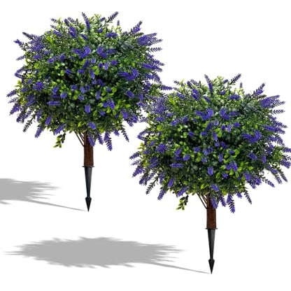 Artificial Lavender Plant with Stake - 23in UV Resistant Outdoor Faux Flower