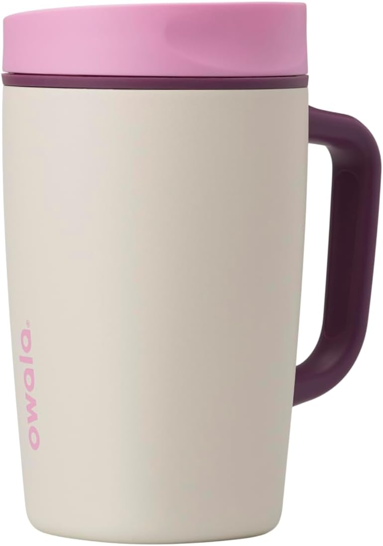 Owala SmoothSip Stainless Steel Travel Mug - 100% Leak Proof, Insulated for Hot & Cold Drinks, 12oz, Pink/Tan