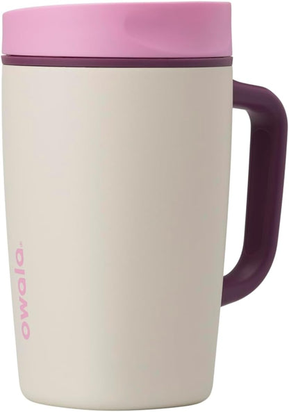 Owala SmoothSip Stainless Steel Travel Mug - 100% Leak Proof, Insulated for Hot & Cold Drinks, 12oz, Pink/Tan