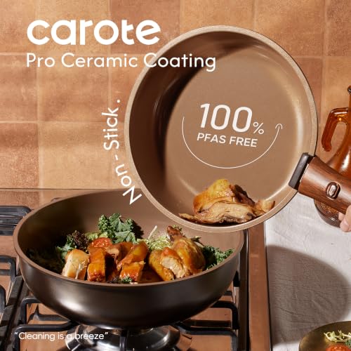 Ceramic Cookware Set with Detachable Handles - 25 Pieces, Brown