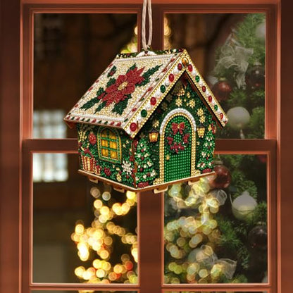 Reindeer Wooden House Christmas Craft Kit with Pearls and Glitter