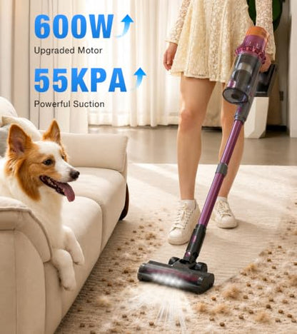 Cordless Stick Vacuum Cleaner 600W 55KPa 65Min Runtime with LED Display