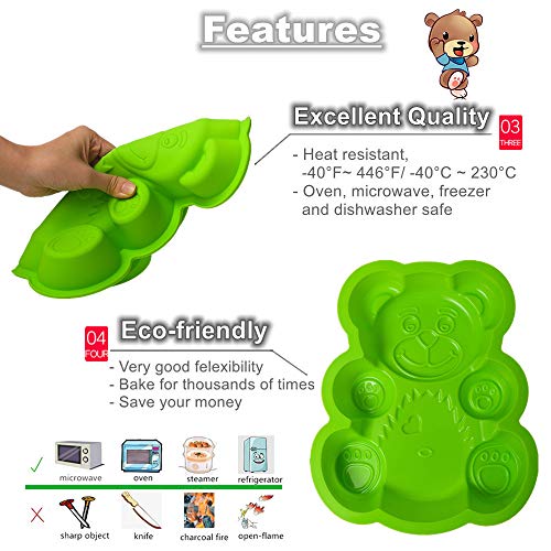 KeepingcooX 3D Bear Mousse Cake Mold Set, Approx. 8.5 Inch Cake Baking Mold - Novelty Silicone Cake Pan for Kids, Nonstick Bakeware, 8.46 x 6.89 x 0.98 Inches (Bear)