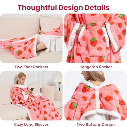 Red Wearable Heated Blanket with Sleeves & Foot Pocket - Electric Throw for Women