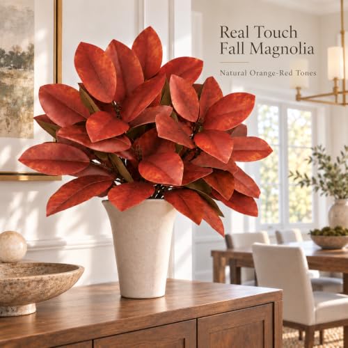 Artificial Magnolia Branches for Fall Decor - Red, 21 Inches, 6PCS