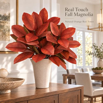 Artificial Magnolia Branches for Fall Decor - Red, 21 Inches, 6PCS