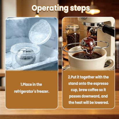 2 Pack Stainless Steel Espresso Cooling Balls with Stand & Storage Case