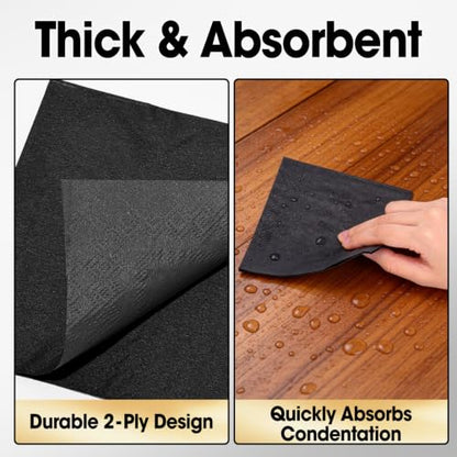 Black Cocktail Napkins Bulk Pack 2-Ply Disposable 4.9x4.9 Inch for Parties & Bar