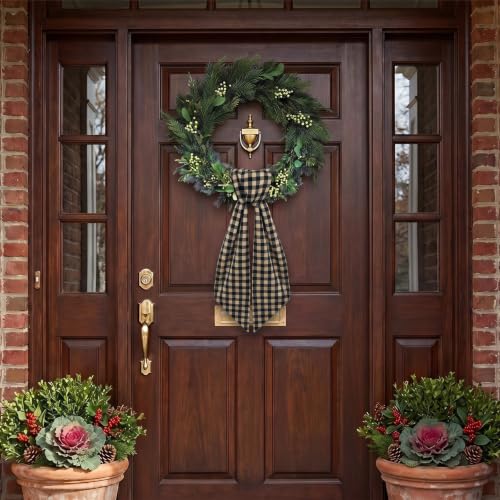 Black Linen Plaid Wreath Sash for Front Door Home Decor