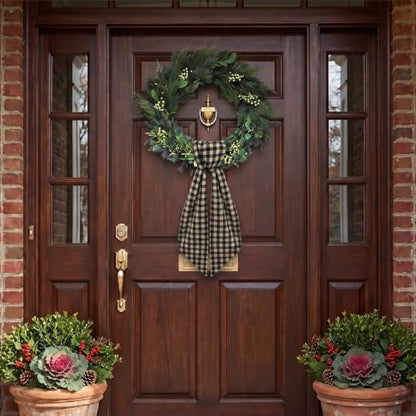 Black Linen Plaid Wreath Sash for Front Door Home Decor