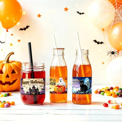 Halloween Waterproof Water Bottle Stickers - Pumpkin Ghost Witch Wraps, Party Decor, 48 Pieces