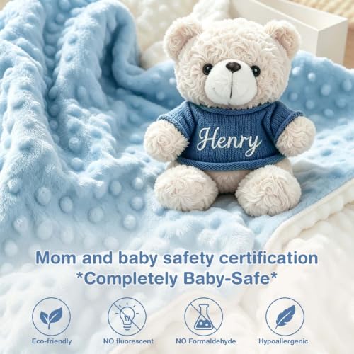 Personalized Baby Blanket with Teddy Bear Set for Boy's Gift - Soft & Customizable