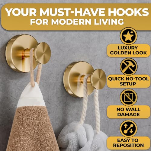 Gold Suction Cup Hooks for Shower or Kitchen - Holds 11 Lbs - 2 Pack - Variation of THIS listing