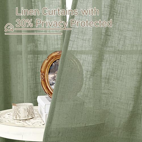 Semi Sheer Linen Curtains 52 x 54 Inch - Sage Green, Pack of 2