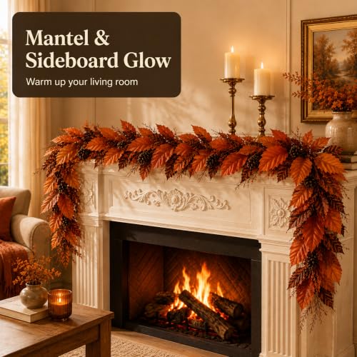 6FT Fall Garland for Mantle Autumn Garlands for Thanksgiving Home Decor