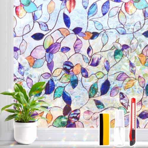 Purple Stained Glass Window Privacy Film 17.5 x 78.7 Inches Static Cling
