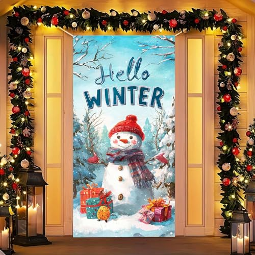 Christmas Snowman Door Cover 35x71 Inch Seasonal Wall Banner