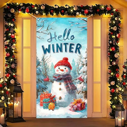 Christmas Snowman Door Cover 35x71 Inch Seasonal Wall Banner