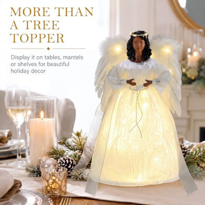Black Angel Christmas Tree Topper with White Wings - Elegant 12.2 Inch Decor - White / Elegant