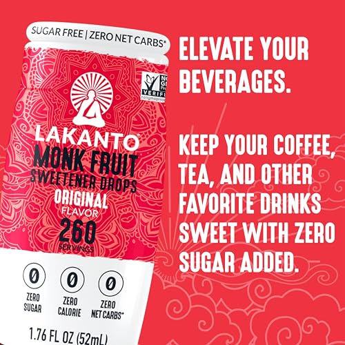Lakanto Liquid Monk Fruit Extract Drops, Caramel - Erythritol Free Sugar Substitute Sweetener For Tea, Coffee, Smoothies, Yogurt, Cereal, Cocktails, Sugar Free, Vegan, Keto, Zero Sugar (1.76 Fl Oz)