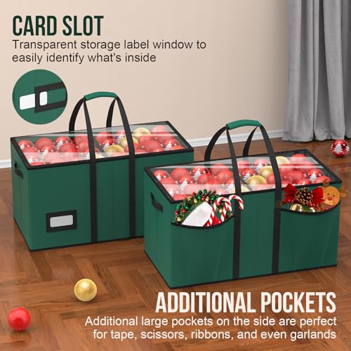 Large Christmas Ornament Storage Box with Adjustable Dividers - Holds 128 Ornaments